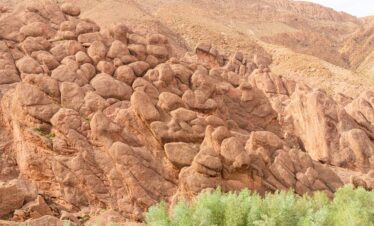 Captivating rock formations at Dades Gorge with distinct geology in a desert landscape.